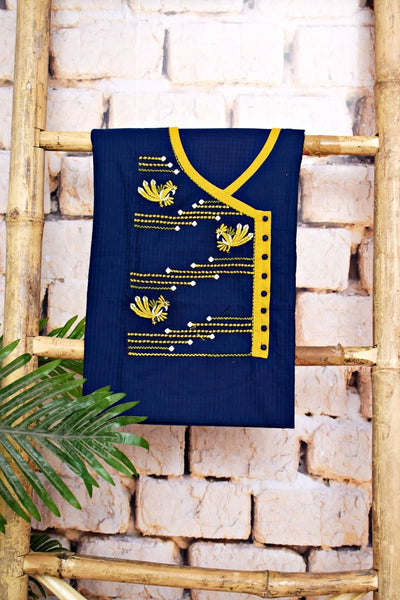 Blue Handloom Cotton Embroidered Set - SSEthnics