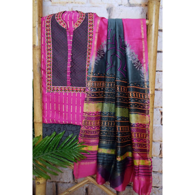 Pink Chanderi Silk Customised Embroidered Set - SSEthnics
