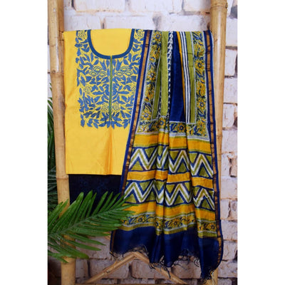 Yellow Chanderi Silk Customised Embroidered Set - SSEthnics