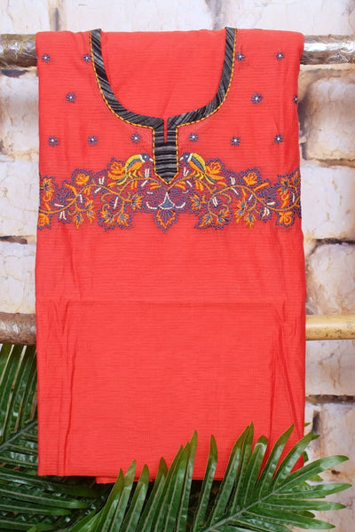 Carrot Red Chanderi Silk Customised Embroidered Set - SSEthnics