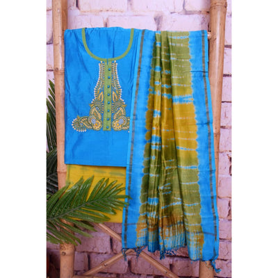Blue Chanderi Silk Customised Embroidered Set - SSEthnics