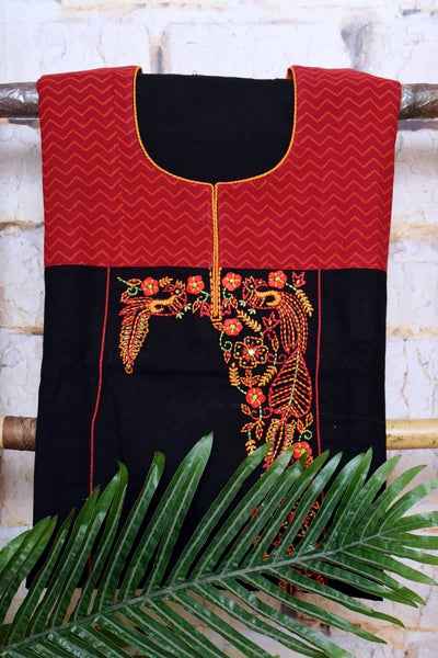 Black Handloom Cotton Embroidered Set - SSEthnics