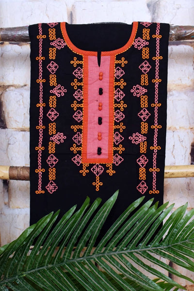 Black Handloom Cotton Embroidered Set - SSEthnics