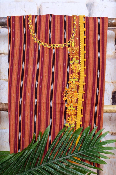 Black Handloom Cotton Embroidered Set - SSEthnics