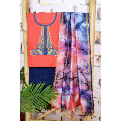 Black Handloom Cotton Embroidered Set - SSEthnics