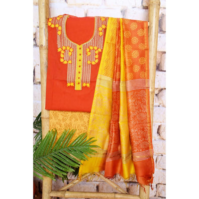 Black Handloom Cotton Embroidered Set - SSEthnics