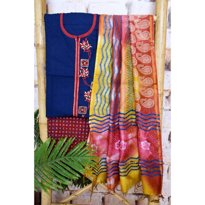 Black Handloom Cotton Embroidered Set - SSEthnics