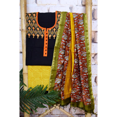 Black Handloom Cotton Embroidered Set - SSEthnics