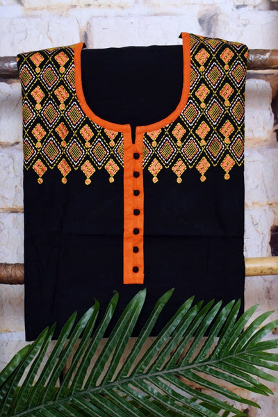 Black Handloom Cotton Embroidered Set - SSEthnics
