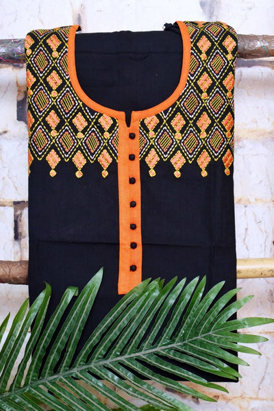 Black Handloom Cotton Embroidered Set - SSEthnics