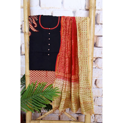 Black Handloom Cotton Embroidered Set - SSEthnics
