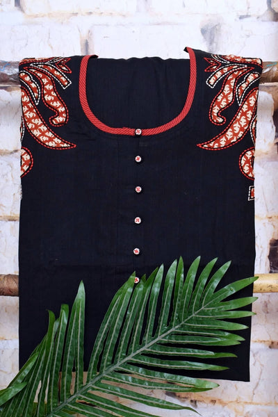 Black Handloom Cotton Embroidered Set - SSEthnics