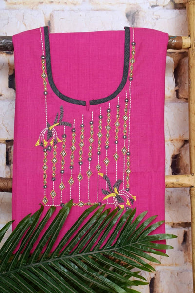 Black Handloom Cotton Embroidered Set - SSEthnics