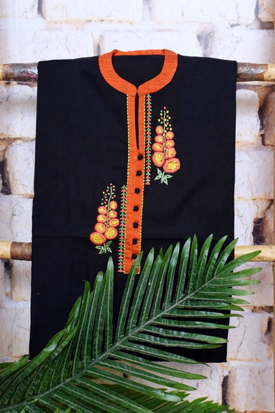 Black Handloom Cotton Embroidered Set - SSEthnics