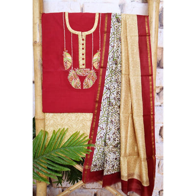 Black Handloom Cotton Embroidered Set - SSEthnics