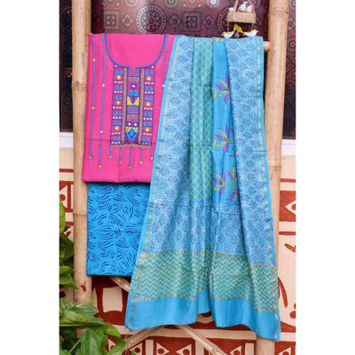 Pink Chanderi Silk Embroidered Set - SSEthnics