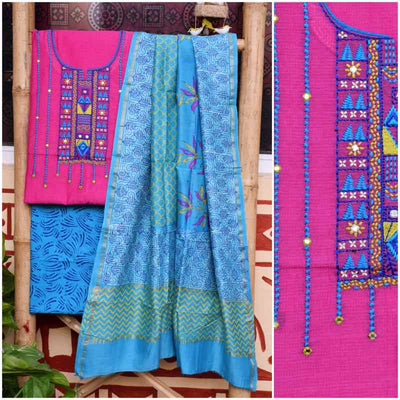 Pink Chanderi Silk Embroidered Set - SSEthnics