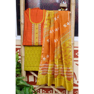 Orange Chanderi Silk Embroidered Set - SSEthnics