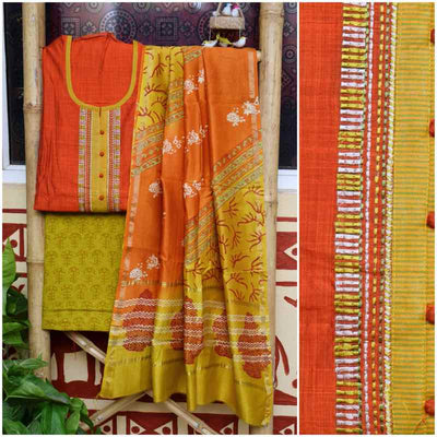 Orange Chanderi Silk Embroidered Set - SSEthnics