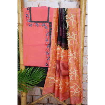 Pink Chanderi Silk Customised Embroidered Set - SSEthnics