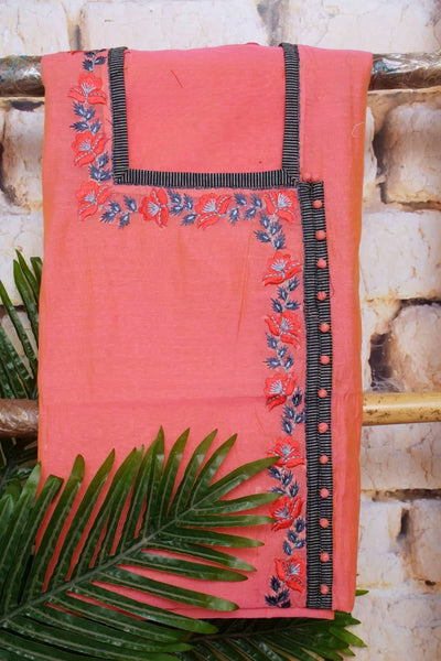 Pink Chanderi Silk Customised Embroidered Set - SSEthnics