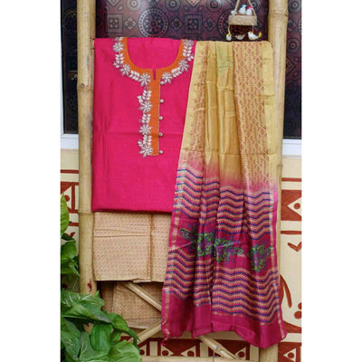 Pink Chanderi Silk Embroidered Set - SSEthnics