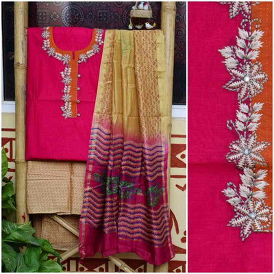 Pink Chanderi Silk Embroidered Set - SSEthnics