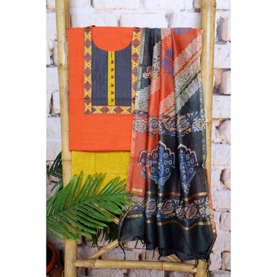 Black Handloom Cotton Embroidered Set - SSEthnics