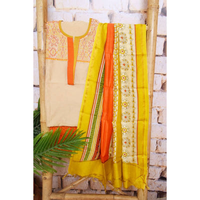 Beige Chanderi Silk Customised Embroidered Set - SSEthnics