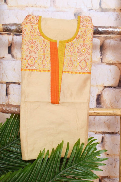 Beige Chanderi Silk Customised Embroidered Set - SSEthnics