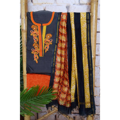 Grey Chanderi Silk Customised Embroidered Set - SSEthnics