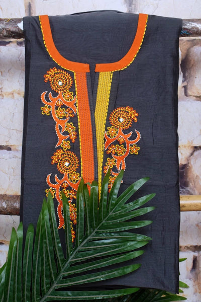 Grey Chanderi Silk Customised Embroidered Set - SSEthnics