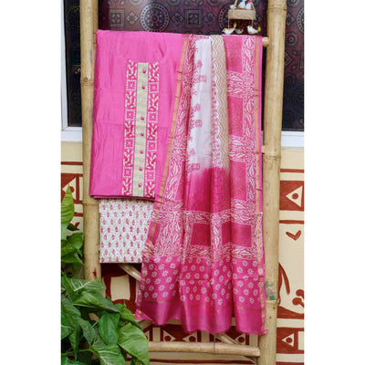 Pink Chanderi Silk Embroidered Set - SSEthnics