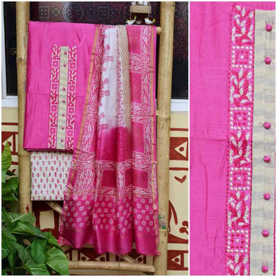 Pink Chanderi Silk Embroidered Set - SSEthnics