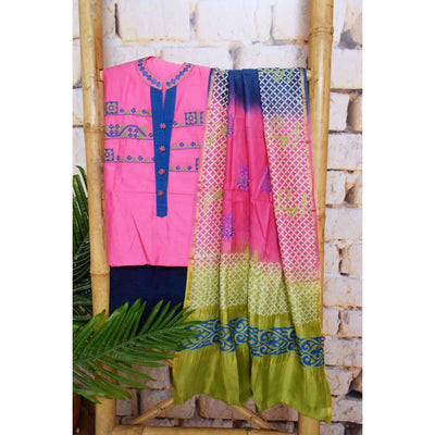 Pink Chanderi Silk Customised Embroidered Set - SSEthnics