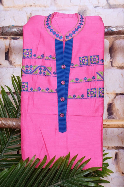 Pink Chanderi Silk Customised Embroidered Set - SSEthnics