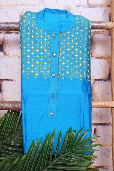 Blue Chanderi Silk Customised Embroidered Set - SSEthnics