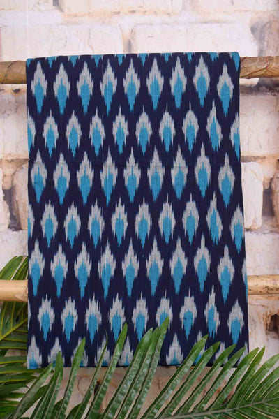 Blue Mercerised Telia Warp Ikat Unstitched Suit - SSEthnics