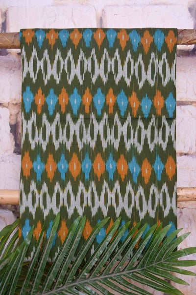Green Double Ikat Unstitched Suit - SSEthnics