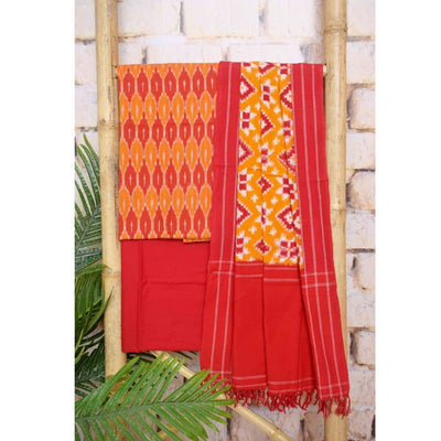 Orange Double Ikat Telia Unstitched Suit - SSEthnics