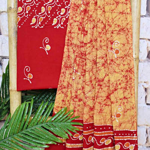 Red Cotton Indonesian Inspired Kalam Batik Two Piece Suit - SSEthnics
