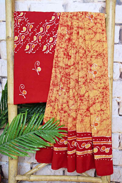 Red Cotton Indonesian Inspired Kalam Batik Two Piece Suit - SSEthnics