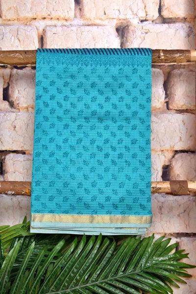 SEA GREEN Handloom Maheshwari Silk Handblock Printed Set - SSEthnics