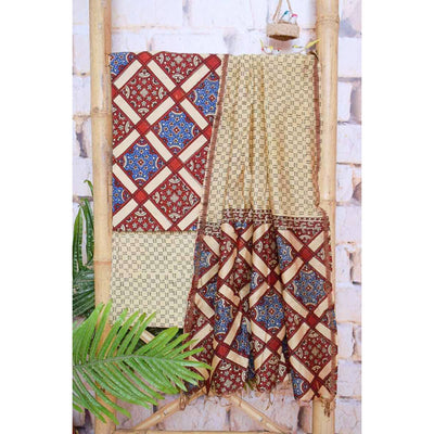 Ajrakh Five Block Suit with Maheshwari Dupatta - SSEthnics