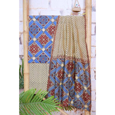 Ajrakh Five Block Suit with Maheshwari Dupatta - SSEthnics
