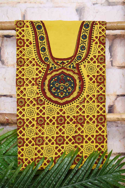 Ajrakh Neck Block Print Cotton Suit - SSEthnics