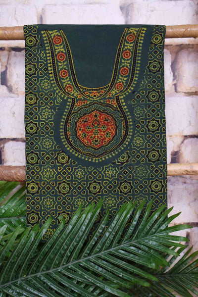 Ajrakh Neck Block Print Cotton Suit - SSEthnics