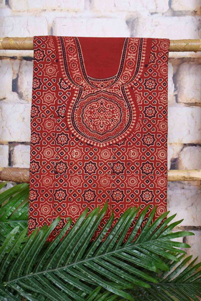 Ajrakh Neck Block Print Cotton Suit - SSEthnics