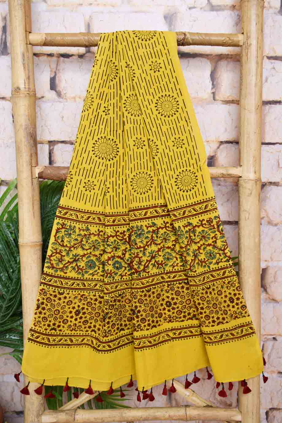 Ajrakh Neck Block Print Cotton Suit - SSEthnics