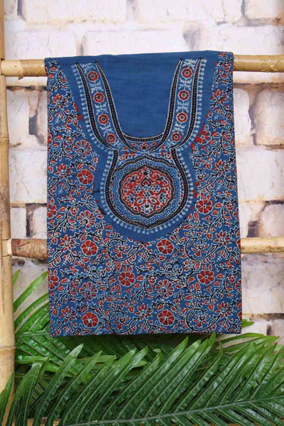 Ajrakh Neck Block Print Cotton Suit - SSEthnics